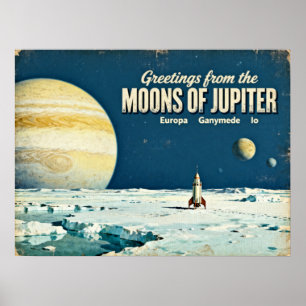 Greetings from the Moons of Jupiter Retro Sci‑Fi P Poster