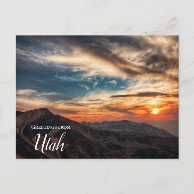 Greetings from Utah Mountain Sunset Postcard (Front)