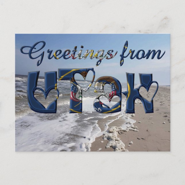 Greetings from Utah State Flag Hearts USA Postcard (Front)