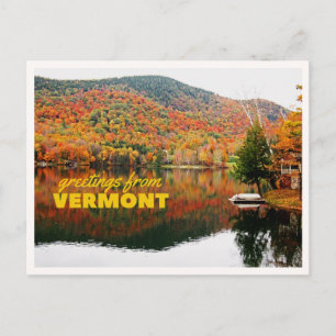 Greetings from Vermont Fall Leaves Retro Greeting Postcard