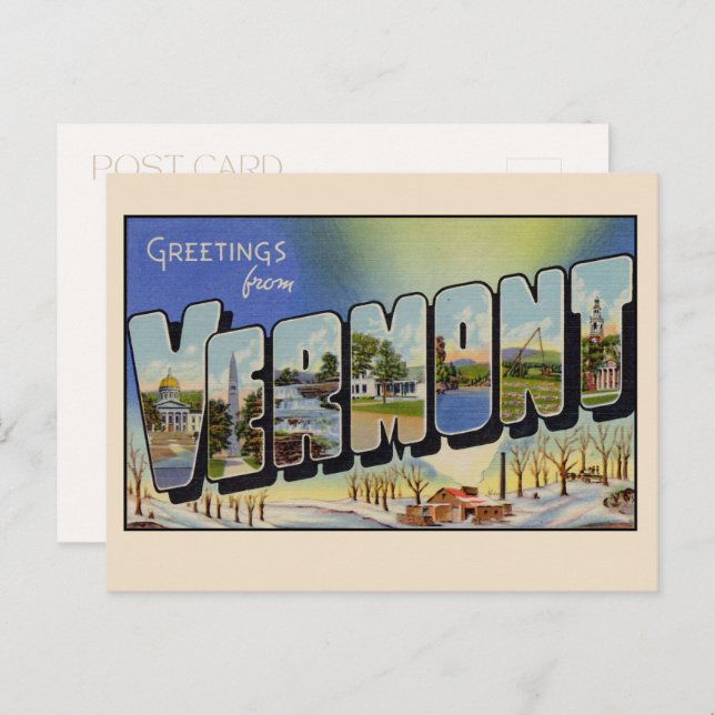 Greetings from Vermont Large Letter Vintage Postcard (Front/Back)