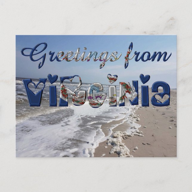Greetings from Virginia State Flag Hearts USA Postcard (Front)