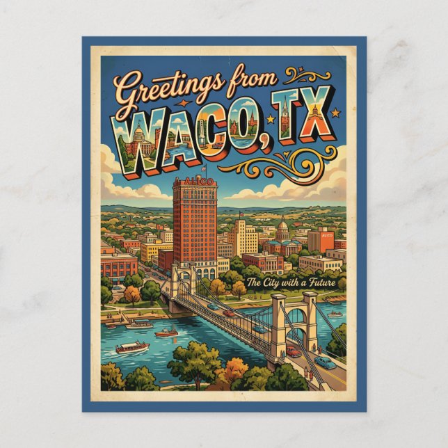 Greetings From Waco Texas Vintage Style Postcard  (Front)