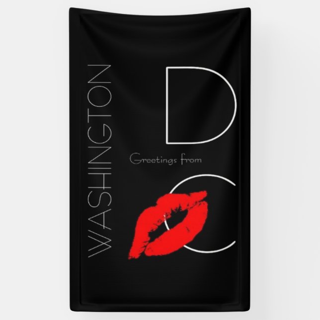 Greetings from Washington D.C. Red Lipstick Kiss Banner (Vertical)