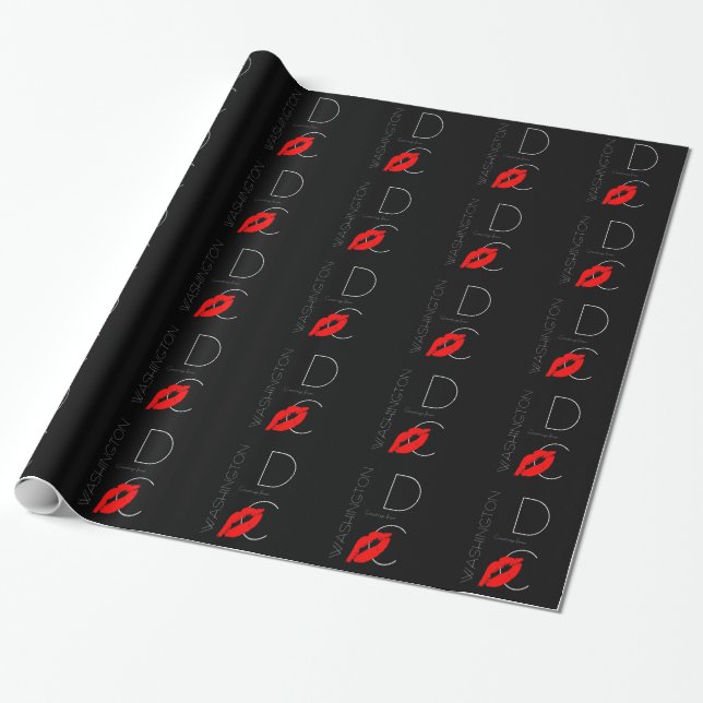 Greetings from Washington D.C. Red Lipstick Kiss Wrapping Paper (Unrolled)