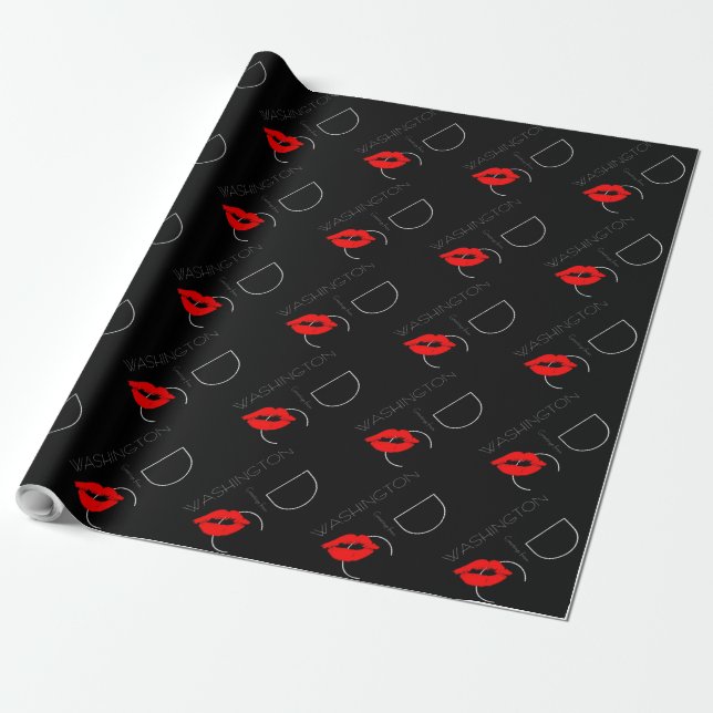 Greetings from Washington D.C. Red Lipstick Kiss Wrapping Paper (Unrolled)