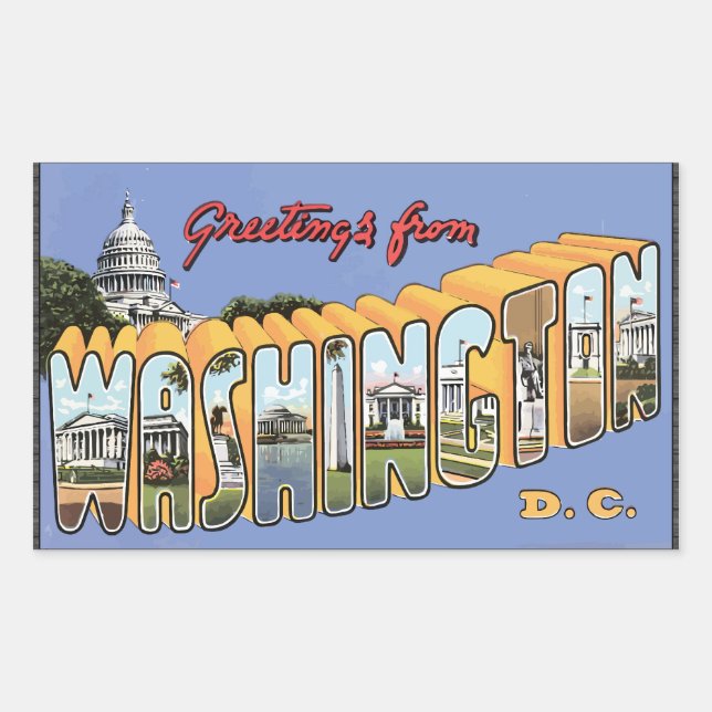 Greetings From Washington D.C., Vintage Rectangular Sticker (Front)
