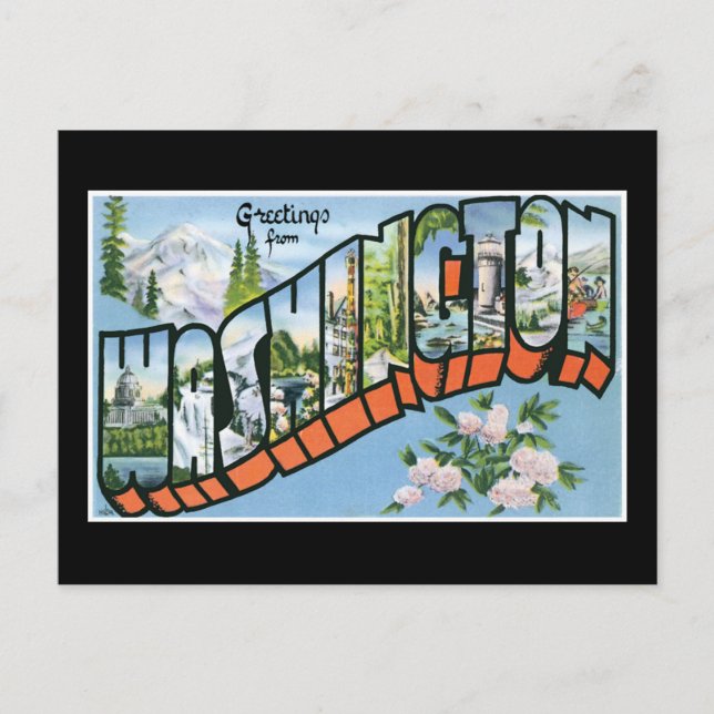 Greetings from Washington state! Vintage Road Trip Postcard (Front)