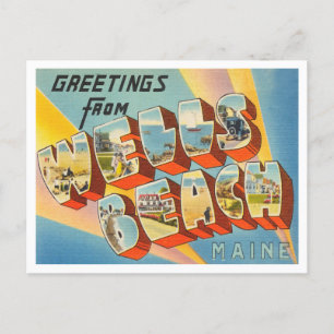 Greetings from Wells Beach, Maine Vintage Travel Postcard