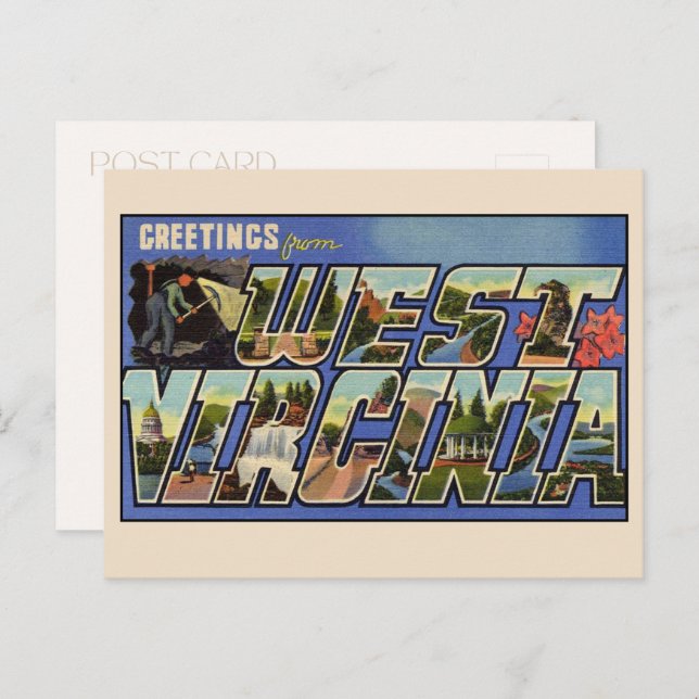 Greetings from West Virginia Large Letter Vintage Postcard (Front/Back)