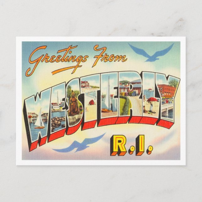 Greetings from Westerly, Rhode Island Travel Postcard (Front)