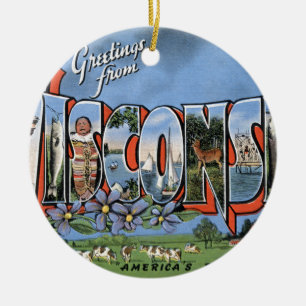 Greetings From Wisconsin Ceramic Tree Decoration