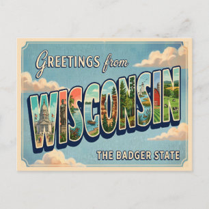Greetings from Wisconsin Vintage Travel Postcard