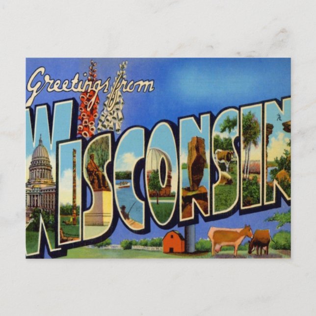 Greetings From Wisconsin WI USA Postcard (Front)