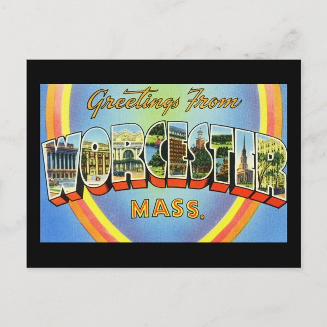 Greetings from Worcester Massachusetts Postcard (Front)