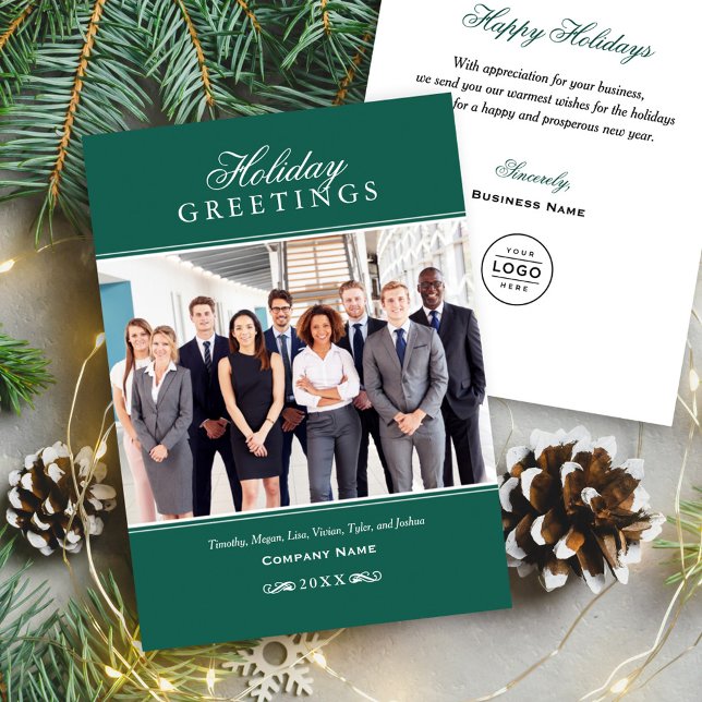 Greetings Green Corporate Business Photo Holiday Card (Creator Uploaded)