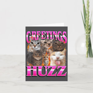 Greetings Huzz Funny Cat Meme Bootleg Graphic Men Card