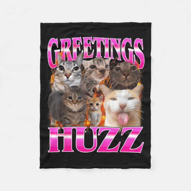 Greetings Huzz Funny Cat Meme Bootleg Graphic Men  Fleece Blanket (Front)