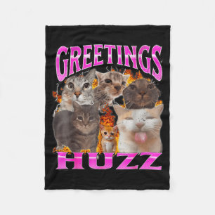 Greetings Huzz Funny Cat Meme Bootleg Graphic Men  Fleece Blanket