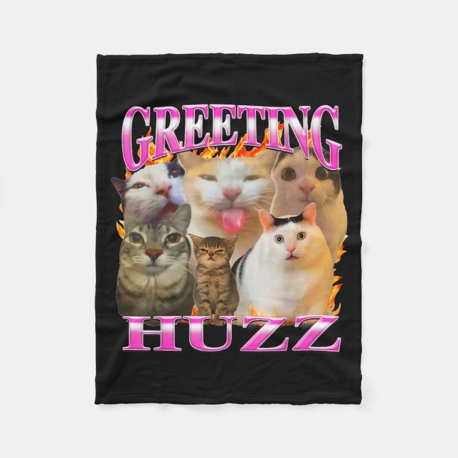 Greetings Huzz Funny Cat Meme Bootleg Graphic Men  Fleece Blanket (Front)