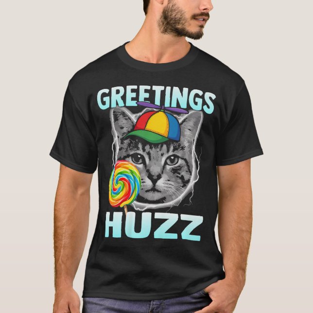 Greetings Huzz Funny Lollipop Cat T-Shirt (Front)
