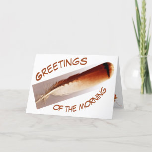 Greetings of the Morning, Red Tail Hawk Feather Holiday Card