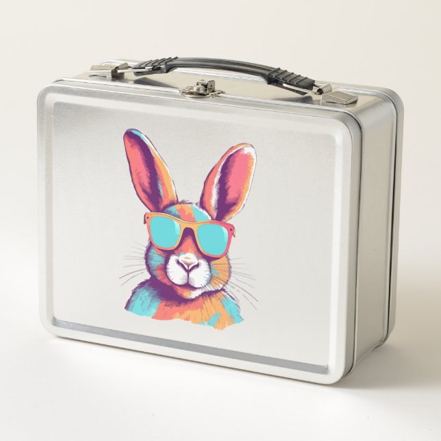 Greg the rabbit with glasses metal lunch box (Front)