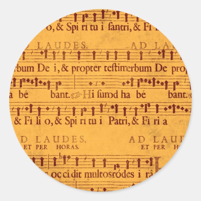 Gregorian chant music score classic round sticker (Front)