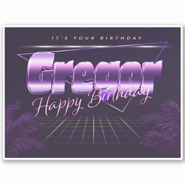 Gregory Last Name First Name purple retro sticker  (Front)