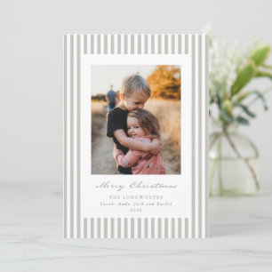 Greige/Beige Stripes Merry Christmas Flat Photo Holiday Card