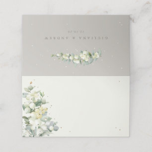 Greige/Cream Snowberry+Eucalyptus Winter Wedding Place Card