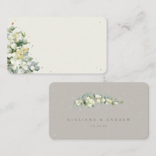 Greige/Cream Snowberry+Eucalyptus Winter Wedding Place Card