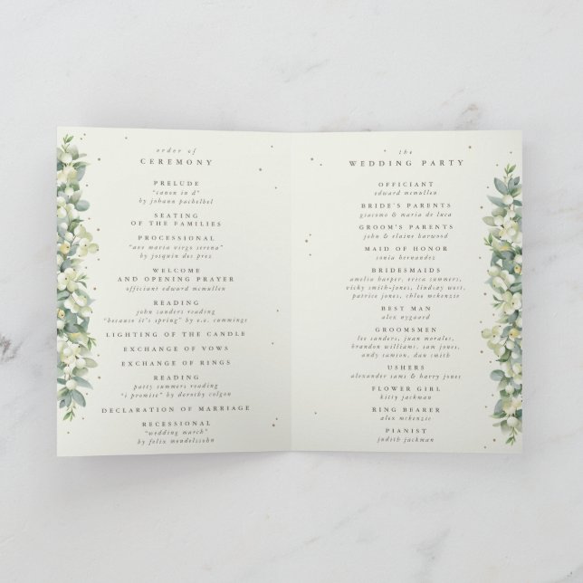 Greige/Cream Snowberry+Eucalyptus Winter Wedding Programme (Inside)