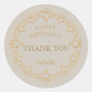 Greige Gold Elegant Birthday Thank You Favour Stic Classic Round Sticker