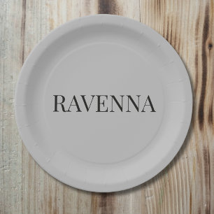 Greige Luxury Serif Personalised Custom Name Paper Plate