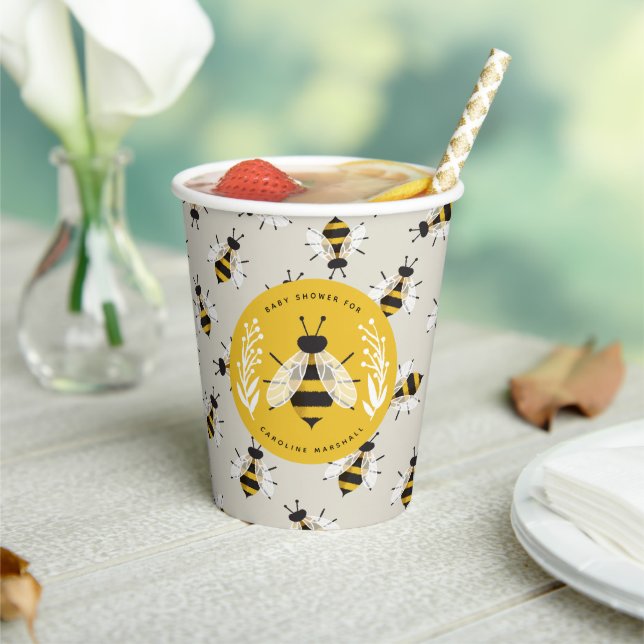 Greige Mama and Baby to Bee Patterned Paper Cups (Insitu)