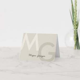 Greige Minimal Clean Modern Large Monogram Note Card