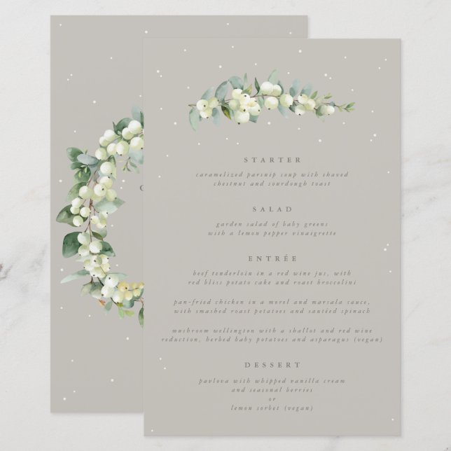 Greige Snowberry+Eucalyptus 4 Course Wedding Menu (Front/Back)