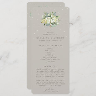 Greige Snowberry+Eucalyptus Bouquet Winter Wedding Programme