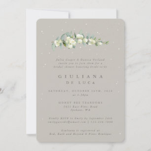 Greige Snowberry+Eucalyptus Bridal Shower Invitation