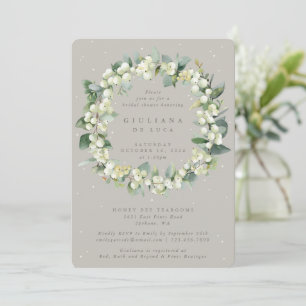 Greige Snowberry+Eucalyptus Bridal Shower Invitation
