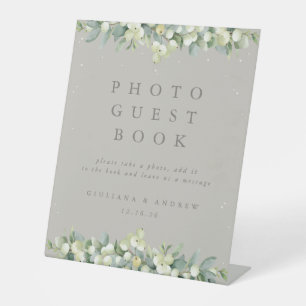 Greige Snowberry+Eucalyptus Photo Guest Book Pedestal Sign