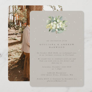 Greige Snowberry+Eucalyptus Reception Photo Invitation