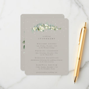 Greige Snowberry+Eucalyptus Stem Wedding Itinerary Enclosure Card