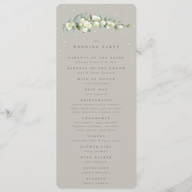 Greige Snowberry+Eucalyptus Stem Winter Wedding Programme (Back)