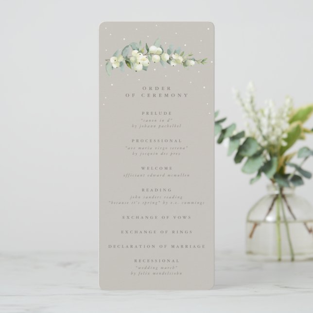 Greige Snowberry+Eucalyptus Stem Winter Wedding Programme (Standing Front)