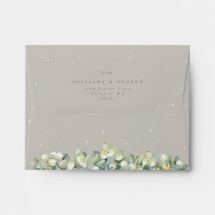 Greige Snowberry+Eucalyptus Wedding A2 Enclosure Envelope