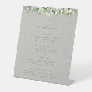 Greige Snowberry+Eucalyptus Wedding Drinks/Bar Pedestal Sign