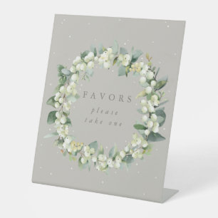 Greige Snowberry+Eucalyptus Wedding Favours Table Pedestal Sign