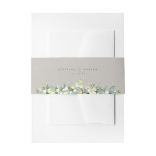 Greige Snowberry+Eucalyptus Wedding Portrait Invitation Belly Band